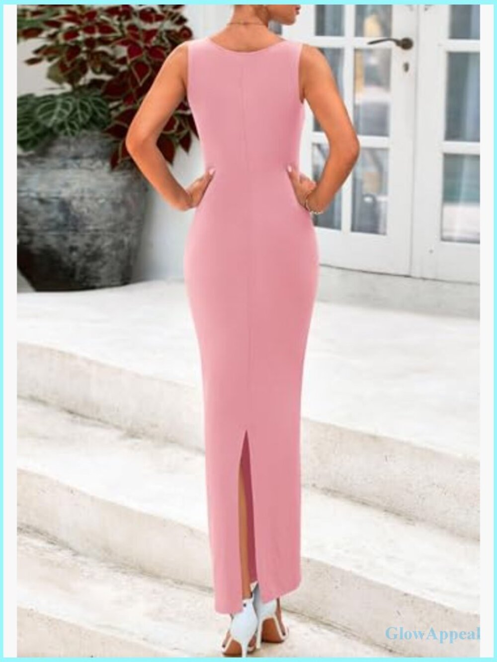 Sleeveless Midi Bodycon Dress with Ruched Detail Back Slit - Picture 2 of 7